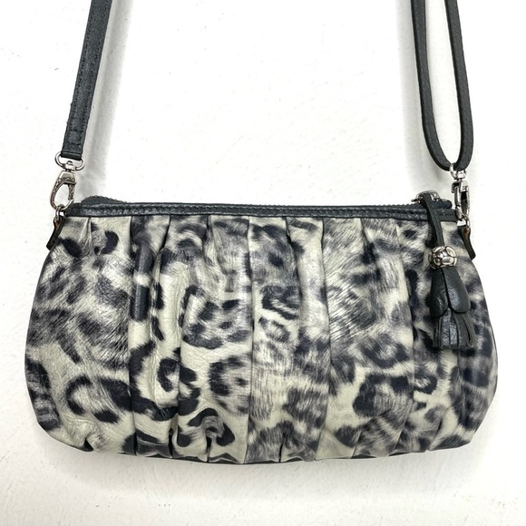 BRIGHTON Cosmo Cat Crossbody Clutch Leopard Print Black Grey Removable Strap - Picture 1 of 15